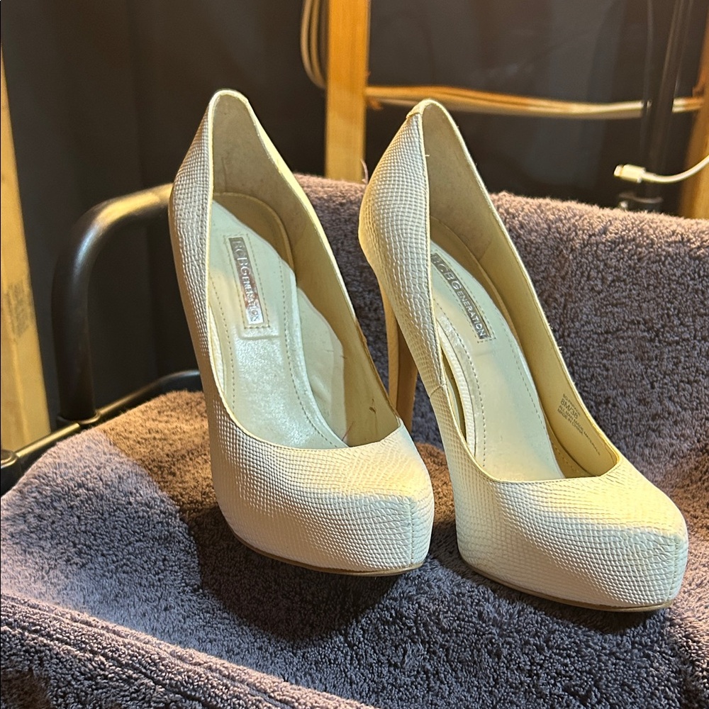 BCBGeneration Textured Cream Heels